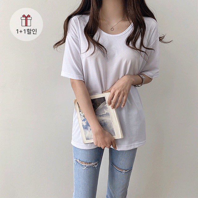[무배] (1+1할인♡) 레이온 루즈핏 U넥 반팔 티셔츠 [5color]워너비몰