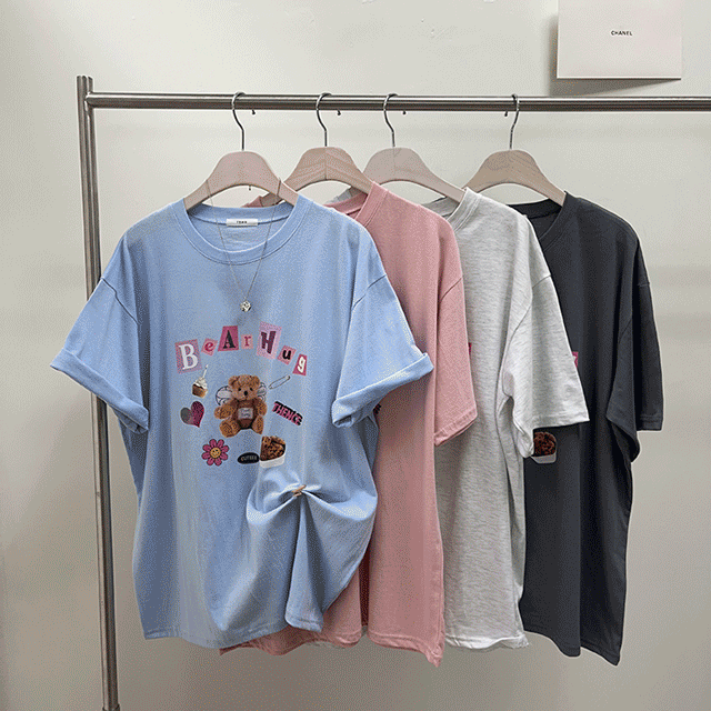 [무배] 러블리 베어 허그 반팔 티셔츠 [4 color]워너비몰